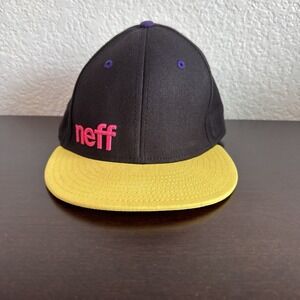 NEFF Fitted Hat Size L Black Yellow Pink Embroidered Logo Flexfit Skate Cap